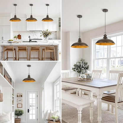 Refice 17 Inch Farmhouse Pendant Lights Kitchen Island Oil Rubbed Bronze Pendant Lighting Industrial Dome Island Pendant Lights, Adjustable Height, Hanging Lights, Dining Room, Barn