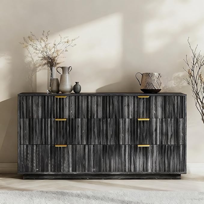 COMHOMA Sideboard Buffet Cabinet with Storage, Modern Wood Versatile Coffee Bar Console Table for Living Room Kitchen, Dining Room, Hallway, Black Gray