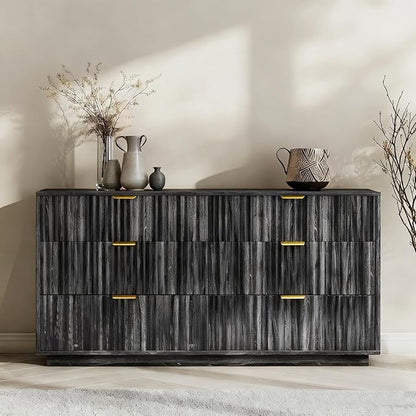 COMHOMA Sideboard Buffet Cabinet with Storage, Modern Wood Versatile Coffee Bar Console Table for Living Room Kitchen, Dining Room, Hallway, Black Gray