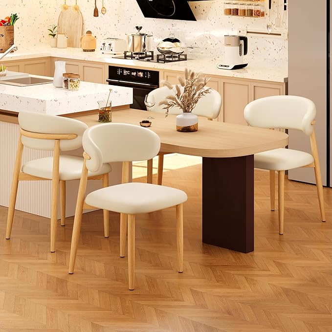 Kitchen Dining Chairs Set of 6 Modern Leather Farmhouse Dining Room Chairs, Beige