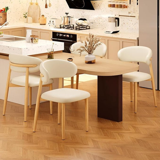 Kitchen Dining Chairs Set of 4 Modern Upholstered Leather Farmhouse Dining Room Chair with Metal Legs, Beige