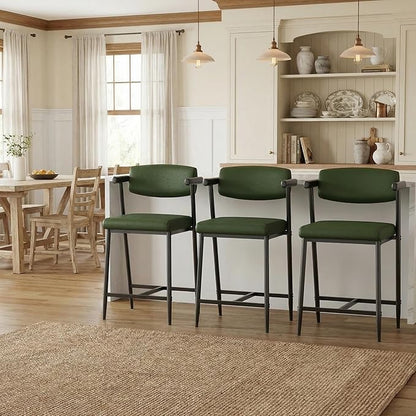GarveeHome Counter Height Bar Stools Set of 8 with Armrests, 26" Upholstered 8pcs Tall Bar Stools Set, Long Backrest & Extra Thick Cushion, Modern High Barstools for Kitchen Island, Pub, Rustic Green