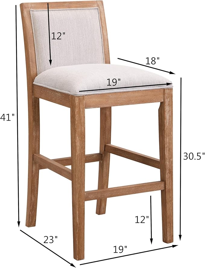30.5 Inch Height Bar Stools Set of 2, Rubber Wood e,Fabric Sponge Cushion and Upholstered, Retro Bar Chairs Suitable for Kitchen Island,Bedroom,Dining Room.