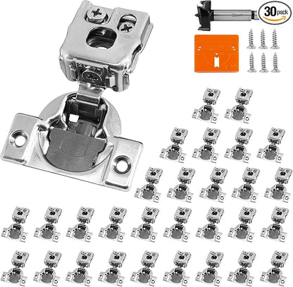 1 Inch Overlay Soft Close Cabinet Hinges, 30 Pack Slow Soft Close Hinges for Kitchen Cabinets Satin Nickel Hidden Self Closing Kitchen Cabinet Hinges for Cupboard