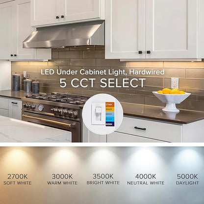 Maxxima 24 in. Hardwired LED Under Cabinet Light - 950 Lumens, 5 CCT, Color Temperature Slide Control, 2700K/3000K/3500K/4000K/5000K, Kitchen and Indoor Lighting Fixture, White, On/Off Switch, ETL