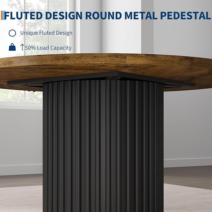 GarveeHome 47" Round Dining Table for 4-6 People, Dining Room Table with Sturdy Waveform Metal Pedestal Base, Farmhouse Circle Kitchen Table for Dining Room, Kitchen