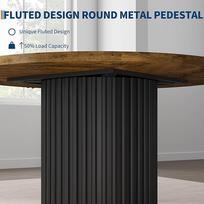 GarveeHome 47" Round Dining Table for 4-6 People, Dining Room Table with Sturdy Waveform Metal Pedestal Base, Farmhouse Circle Kitchen Table for Dining Room, Kitchen