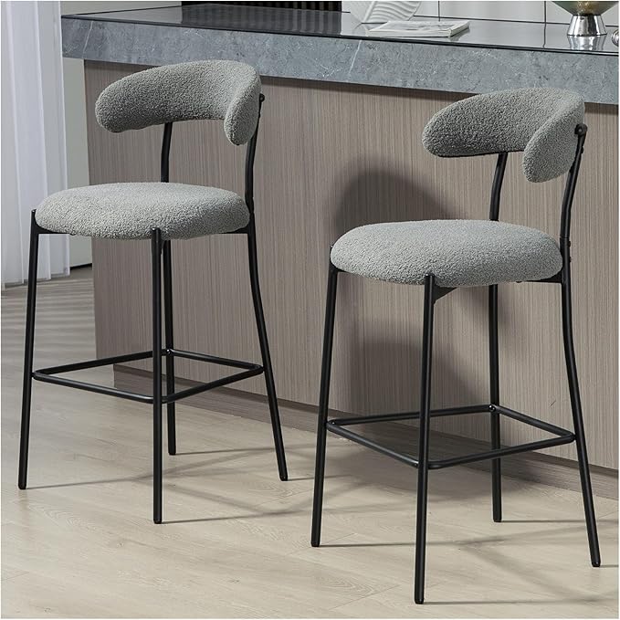 26'' Counter Height bar stools Teddy Fabric Cover Kitchen Island Counter Stool with Black Powder Coating Base and footrest