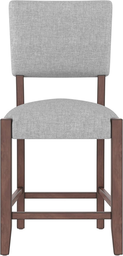 Merax Mid Century Modern Dining Chair Set of 4, 40.4" H Counter Stools with Back, Grey Linen Upholstered Barstools with Solid Wood Legs, Bar Chairs for Kitchen Island Dining Room