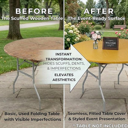Kwik-Covers 10 Pack of Round Plastic Table Covers - 60" or 72" Round - Indoor or Outdoor Fitted Covers (Tables NOT Included) (Yellow, 60" Round)