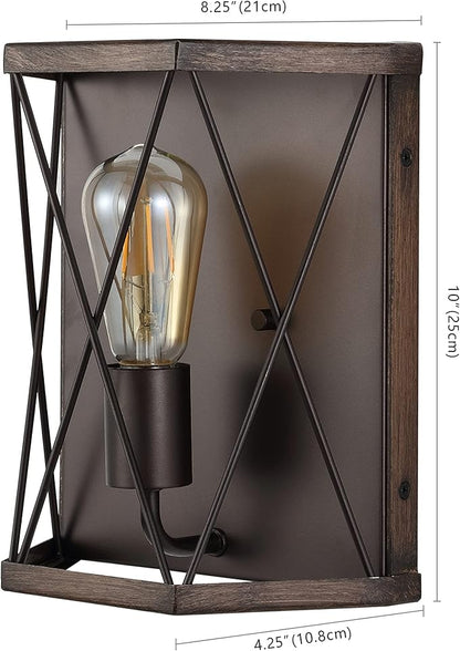 JONATHAN Y 8.25" Wood Finished/Oil Rubbed Bronze 1-Light Iron Sconce, Rustic Farmhouse X-Frame Wall Lantern for Entryway Hallway, Modern Industrial, LED Bulb Included JYL1309A