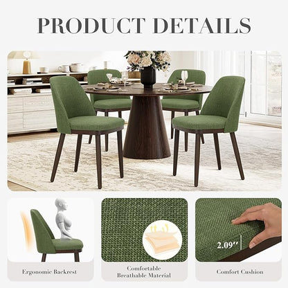 COLAMY Upholstered Dining Chairs Set of 6, Modern Kitchen Chairs with Back, Leather Side Dining Room Chairs with Wood Legs for Kitchen Dining Room Restaurant,Green