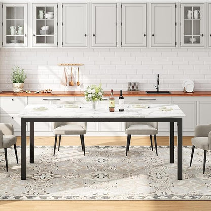 IDEALHOUSE 79 Inch Industrial Dining Table for 4-6 Person Rectangle Kitchen Table with Metal Legs,Round Corners, Writing Desk, for Modern Farmhouse, for Kitchen, Dining Room,Quick Assembly,Wood