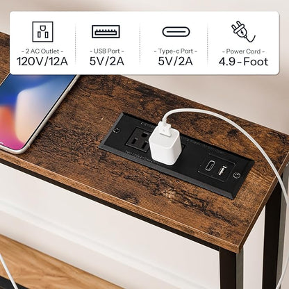 HOOBRO 70.9" Narrow Console Table with Charging Station, 5.9" Slim Sofa Table Behind Couch, 2 AC Outlets & USB-C Ports, Long Entryway Tables, for Hallway, Livingroom, Rustic Brown BF185UXG01G1