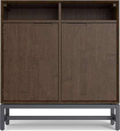 SIMPLIHOME Banting SOLID HARDWOOD 36 inch Wide Modern Industrial Entryway Storage Cabinet in Walnut Brown for the Living Room, Entryway and Family Room