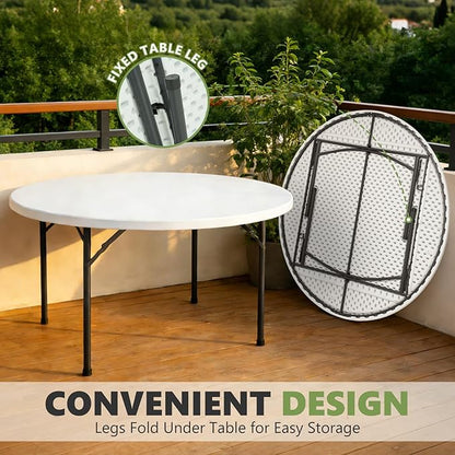 71" Folding Round Table, Plastic Dinner Table, Portable Folding Banquet Table for Living Room, Party or Outdoor Event, White