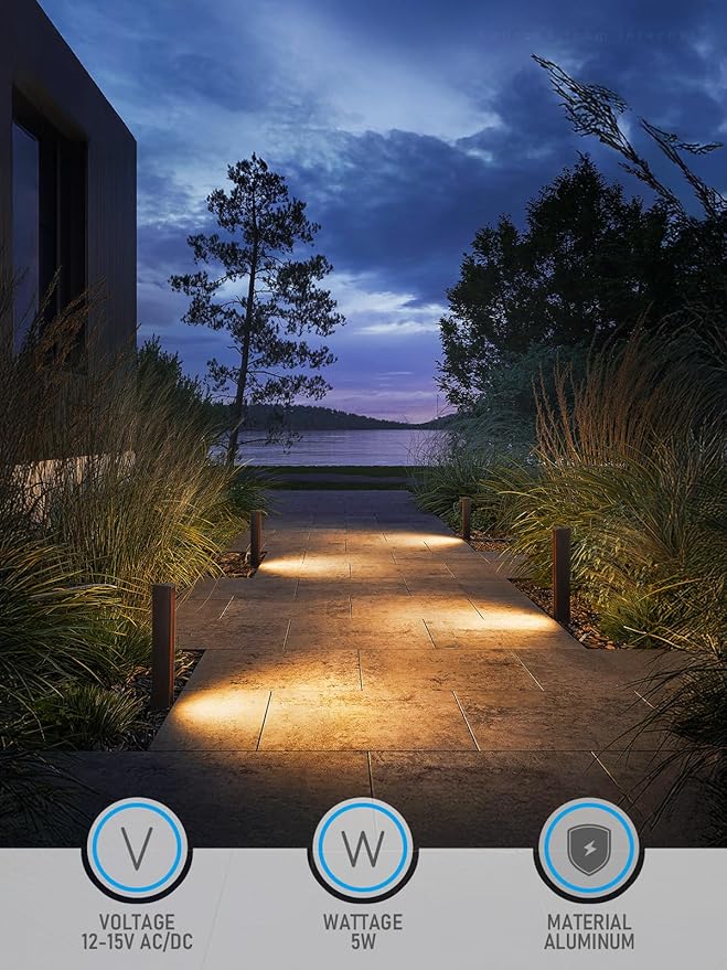 LEONLITE 5CCT Low Voltage Landscape Lights, 7W 12-24V LED Pathway Lights, Die-Casted Aluminum, IP65 for Outdoor Path Sidewalk Walkway, 1800K/2700K/3000K/4000K/5000K, ETL, Oil Rubbed Bronze, Pack of 4