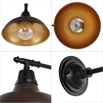 JONATHAN Y 12.25" 1-Light Wood Finish/Copper Industrial Farmhouse Outdoor Sconce, Iron Wall Light with LED Bulb, Metal Bowl Shade, Vintage Porch Lamp for Entryway Patio Kitchen (JYL7615G)
