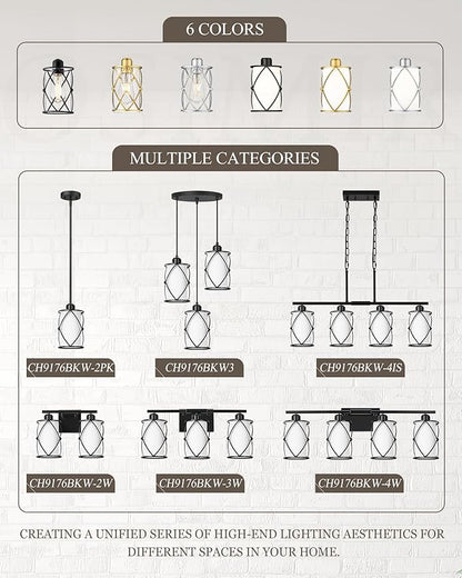 4-Light Kitchen Island Lighting, Modern Black Linear Dining Room Light Fixtures with Milk Glass, Farmhouse Industrial Chandelier Pendant Light for Kitchen Island Dining ROM, CH9176BKW-4IS