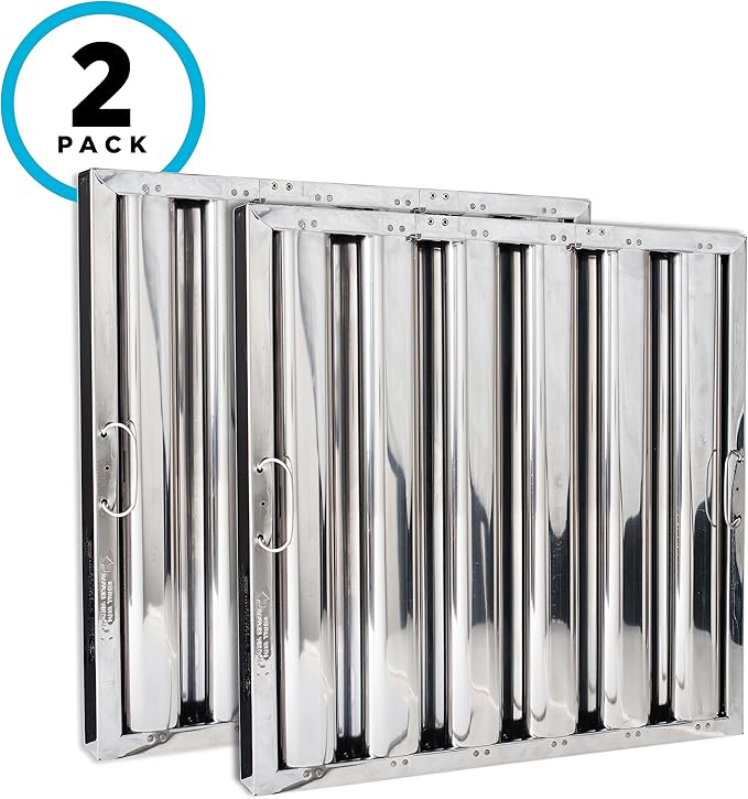 Kleen-Gard Stainless Steel Commercial Kitchen Hood Filter, Range Hood Baffle Grease Filter for Restaurant Kitchen Exhaust Hoods, 20H x 25W | Actual Size: 19.5H x 24.5W x 1.88D inches | (Pack of 2)