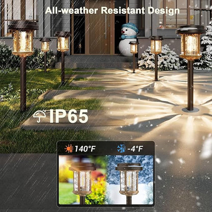 XMCOSY+ Solar Pathway Lights 6 Pack, Bright 20 Lumens Solar Garden Lights, Auto On/Off 10 Hours with Metal Glass Solar Powered, Waterproof Landscape Lights for Outside Yard Walkway Driveway Lawn