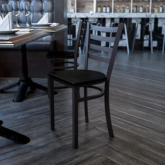 Flash Furniture HERCULES Series Black Ladder Back Metal Restaurant Chair - Mahogany Wood Seat