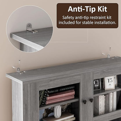IDEALHOUSE 63" Kitchen Pantry Cabinet with Drawers, Hutch Cabinet with Storage, Microwave Stand, Adjustable Shelves, Freestanding Tall Pantry Storage for Dining Room, Living Room, Grey