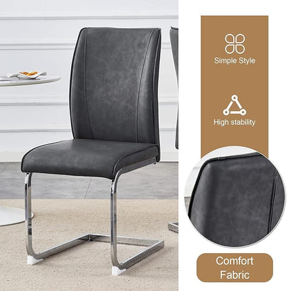 Small Round Dining Table Set with 4 Chairs, 31.9x31.9 Inch White MDF Top and Hourglass-Shaped Legs, Dark Gray PU Seats with Arched Metal Silver Legs for Kitchen and Dining Room