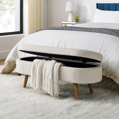 Modern Ottoman Bench with Storage - Versatile Bedside Pouf, Footstool, Toy Storage Ottoman for Bedroom, Living Room, Hallway Entryway, Multi-Use Furniture,Beige-Linen