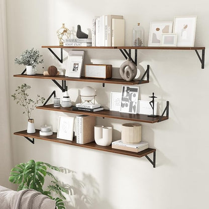 Acovy 55" Long Wall Mounted Floating Shelves,8 inch Deep Floating Shelf with Metal Brackets Set of 2,Easy-to-Install Wall Decor Storage Ledges for Living Room,Bathroom,Bedroom,Kitchen,Office,Walnut