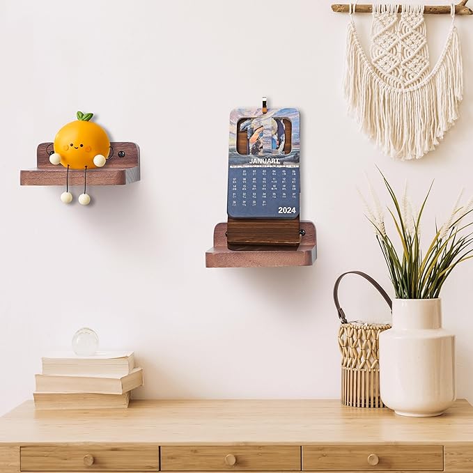 Small Floating Shelf, 4x4 Inch Display Ledges for Wall,Mini Shelves,Rustic Wood Shelf for Bedroom Living Room Bathroom Kitchen (8, Light Walnut)