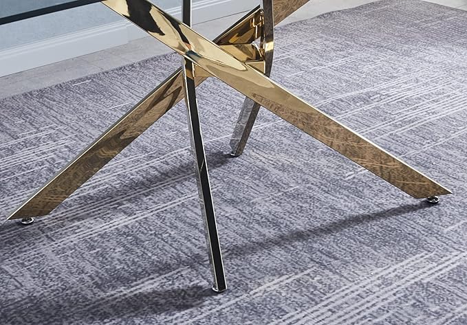 Glass Dining Table,51'' Rectangular Dining Kitchen Table,Modern X-Design Dining Room Table with Gold Stainless Steel Base for Dining Room