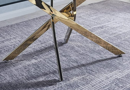 Glass Dining Table,51'' Rectangular Dining Kitchen Table,Modern X-Design Dining Room Table with Gold Stainless Steel Base for Dining Room