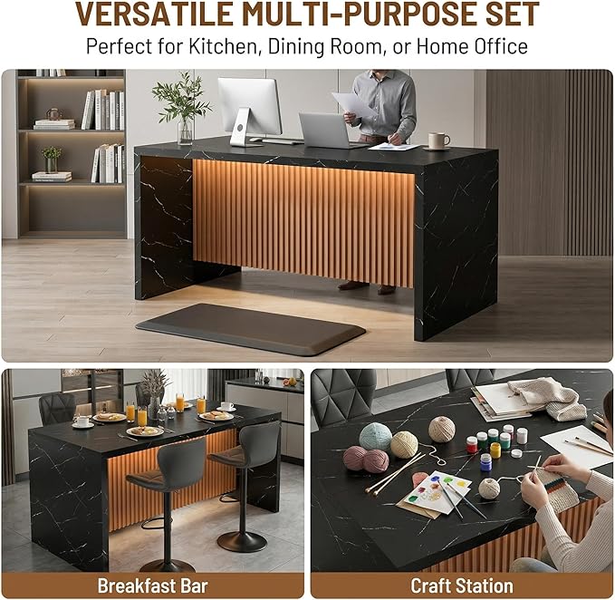 67" Kitchen Island Table, Faux Marble Top Counter Height Dining Table, 31.5" W×67" L×35.4" H, Spacious Tabletop for Meal Prep & Gatherings, Seats Up to 4, for Kitchen & Dining Room