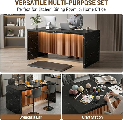 67" Kitchen Island Table, Faux Marble Top Counter Height Dining Table, 31.5" W×67" L×35.4" H, Spacious Tabletop for Meal Prep & Gatherings, Seats Up to 4, for Kitchen & Dining Room