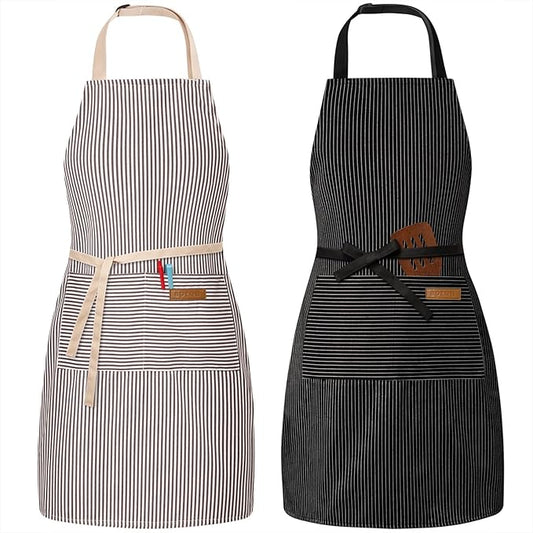 BeLuyi 2 Pack Adjustable Bib Apron with 2 Pockets Chef Cooking Kitchen Restaurant Aprons for Women Men