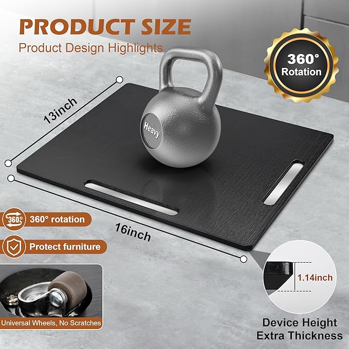 Joy&Grace Appliance Slider for Kitchen Appliances 360° Rolling Sliding Tray for Coffee Maker Countertop, Bamboo Coffee Pot Slider Rolling Tray with Universal Rollers (Black, Large 16"x13")