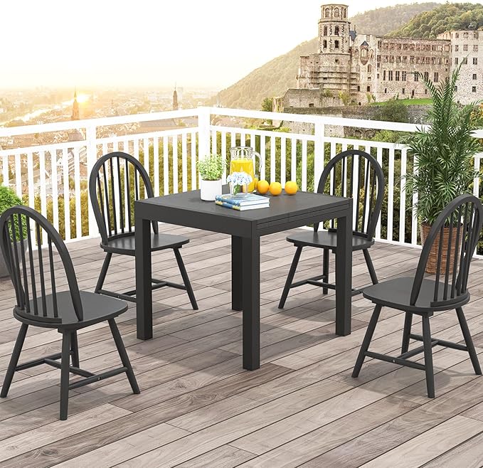 Safeplus 18" Oak Dining Chairs Set of 4, Wood Windsor Chair with Spindle Back for Country Farmhouse Kitchen Island