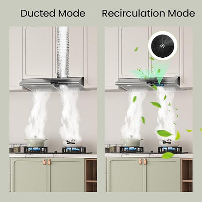 FIREGAS 30 Inch Under Cabinet Range Hood, 300 CFM Ducted/Ductless Kitchen Vent Hood Over Stove, 3-Speed Exhaust Fan with LED Light, Reusable Filter & Charcoal Filter, Stainless Steel
