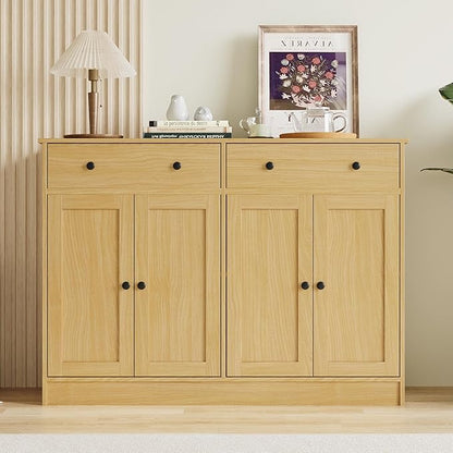 holzart 49" Oak Buffet Cabinet with Doors & Drawers, Modern Kitchen Storage Sideboard, Coffee Bar Console Table for Dining Room, Living Room, Entryway