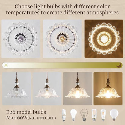 Vintage Pendant Light Fixtures for Kitchen Island Brass Gold 10.6" Glass Small Pendant Lights Adjustable Hanging Light for Hallway Porch Sink Table