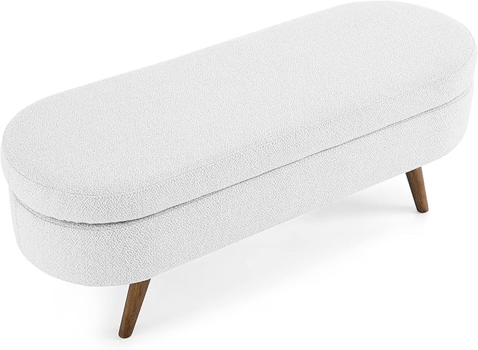 Modern Ottoman Bench with Storage - Versatile Bedside Pouf, Footstool, Toy Storage Ottoman for Bedroom, Living Room, Hallway Entryway, Multi-Use Furniture,White-Linen