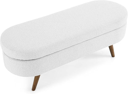 Modern Ottoman Bench with Storage - Versatile Bedside Pouf, Footstool, Toy Storage Ottoman for Bedroom, Living Room, Hallway Entryway, Multi-Use Furniture,White-Linen