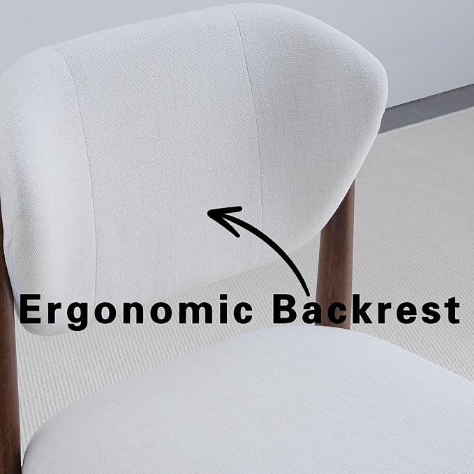 Casaphoria Dining Chairs Set of 2, Solid Walnut Wood Legs Upholstered Kitchen Chairs, Mid Century Modern Ergonomic Curved Back Accent Chair for Dining Room, Home Office and Vanity, White