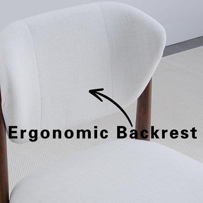 Casaphoria Dining Chairs Set of 2, Solid Walnut Wood Legs Upholstered Kitchen Chairs, Mid Century Modern Ergonomic Curved Back Accent Chair for Dining Room, Home Office and Vanity, White