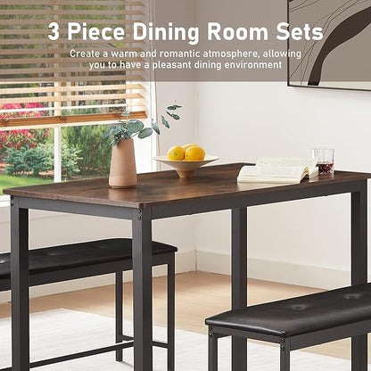 Dining Table Set for 4, Wood Kitchen Table & Chair with 2 Upholstered Benches for Breakfast Nook and Small Space, Brown