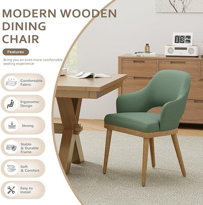 MALOL Wooden Dining Chairs Set of 4, Modern Fabric Upholstered Dining Room Chair, Kitchen Side Chairs, Farmhouse Dinner Chair with Open Back for Kitchen, Green