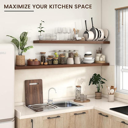 Venusmiles Floating Shelves for Wall, Engineered Wood Wall Shelves with Invisible Brackets for Living Room Bedroom Bathroom Office Kitchen Decor and Storage (Walnut, 72" W x 9" D x 1.5" H) Set of 1
