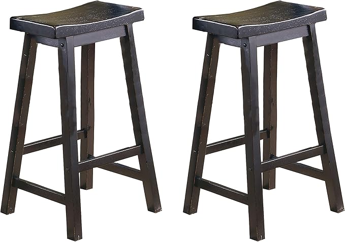 Lexicon Victoria Saddle Solid Wood Bar Height Bar Stool Set of 2 - Saddle Kitchen Stool Dining Height Stools for Dining, Armless Chair Seating, Perfect Casual - 28.5" Black Sand