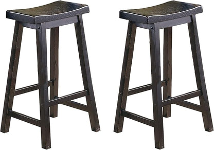 Lexicon Victoria Saddle Solid Wood Bar Height Bar Stool Set of 2 - Saddle Kitchen Stool Dining Height Stools for Dining, Armless Chair Seating, Perfect Casual - 28.5" Black Sand